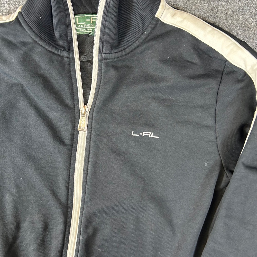 Lauren Ralph Lauren Active Womens Black White Stripe Track Jacket Small L-RL - Picture 2 of 6